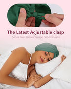 Adjustable Silk Satin Hair Bonnet for Sleeping, Double Layer Hair Wrap Sleep Cap Turban for Women Men, Curly Straight Long Large Braid Unisex (Forest Green 26)