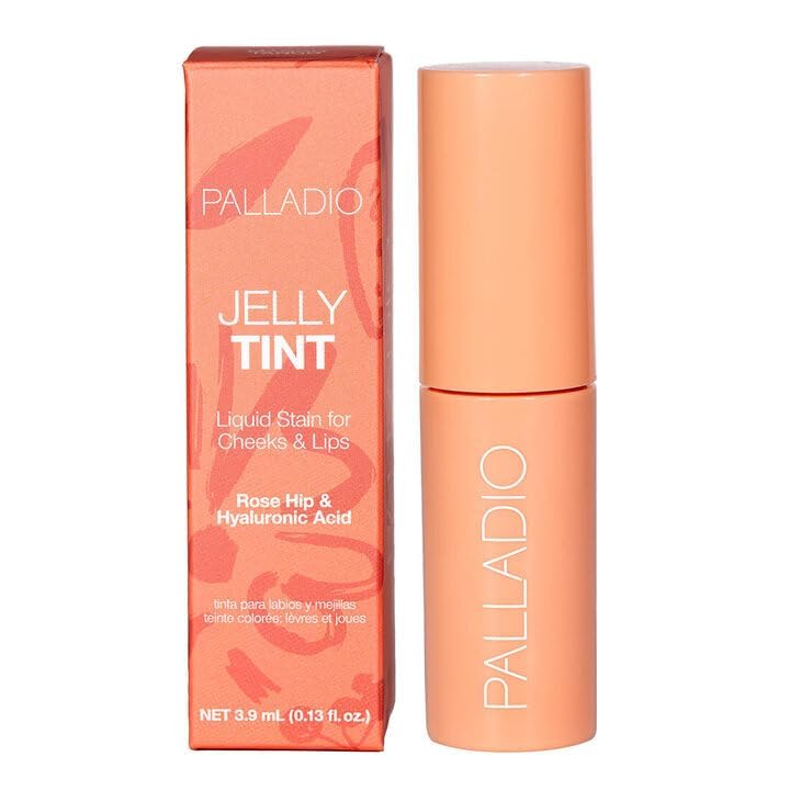 Palladio Jelly Tint, Liquid Stain for Cheeks & Lips, Vivid Color Lip Stain, Lightweight Non-Sticky and Transfer-proof, Natural Finish Makeup, Mango Tango