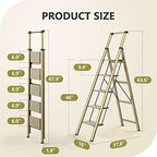 WOA WOA 5 Step Ladder, Ladders for Home, Anti-Slip Pedals, Aluminum Step Stool Foldable, Lightweight to Move, Ease of Storage, Reach 10ft for Closet Kitchen Library, Hold 300lbs - Gold