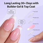 BTArtbox XCOATTIPS Builder Gel and Top Coat Set - 20g Solid Gel Glue with Portable Nail Lamp, No More French Tips Chipping, Long Lasting 30+Days French Protection Duo Nail Extension Tool