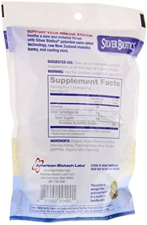 American Biotech Labs Silver Biotics Silver Lozenges w/60ppm SilverSol and Manuka Honey, Mighty Manuka Mint (21 Count) (2 Pack)