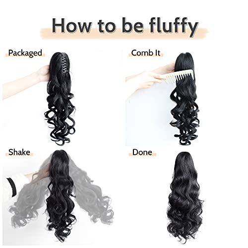 Pony Tails for Women Claw Clip Ponytail Extension Wavy 20" Synthetic Clips in Ponytails Hair Extensions Wigs Fluffy Hairpieces for Wedding Party Daily Use 6 Oz Darkest Brown