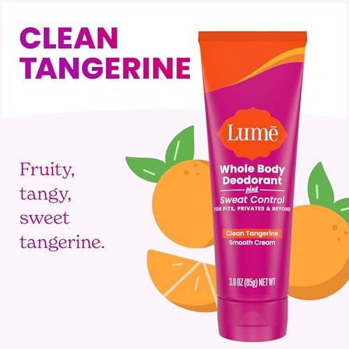 Lume Whole Body Deodorant Plus Sweat Control - Smooth Cream Tube - 72 Hour Odor And Sweat Control - Baking Soda Free, Skin Loving - 3.0 ounce (Pack of 2) (Clean Tangerine)