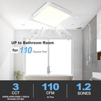 Tech Drive Bathroom Exhaust Fan with Light, 110 CFM, Super Quiet 1.2 Sone Bathroom Fan with Light,1000lm Dimmable 3CCT LED Light 3000K/4000K/5000K Selectable,Energy Star Ventilation Fan,White