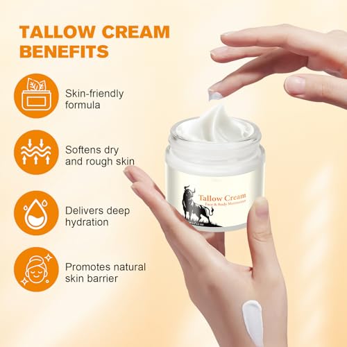 Beef Tallow for Skin, Moisturizer Cream, Nourishing and Hydrating Skin, Organic Beef Tallow & Honey Balm for Skin,Natural Grass-Fed Beef Tallow Cream with Raw Honey for All Skin Care (1 PCS,60g)