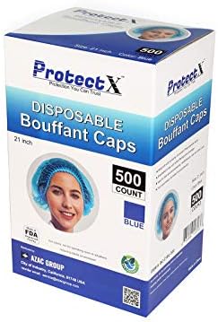 ProtectX 500-Pack Blue Disposable Hair Nets, Elastic Head Cover, Bouffant Caps, Sanitation Head Cover for Food Service, Spa Men & Women - 21 inch