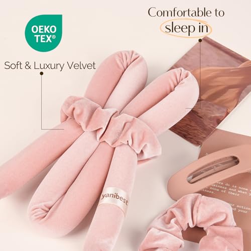 Yanibest Heatless Hair Curler to Sleep in, Overnight Curl Headband for Natural Wavy Curls, No Heat Soft Hair Curler Set with Hair Clip Scrunchies for Styling，No Slip Heatless Curls