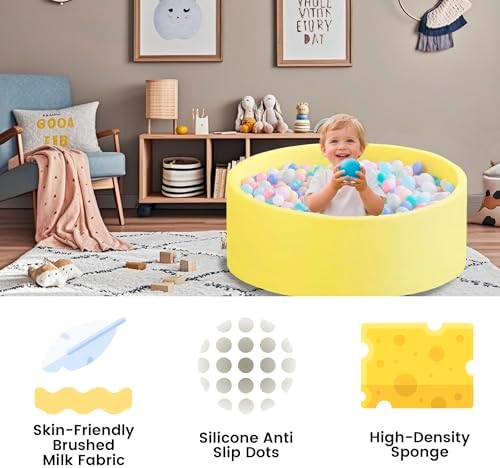 Ball Pit for Toddlers 35.43''x11.81 Baby Ball Pits Soft Memory Foam Ball Pit Round Kids Play Ball Pool Ideal Gift for Girls and Boys (Yellow, NO Balls)