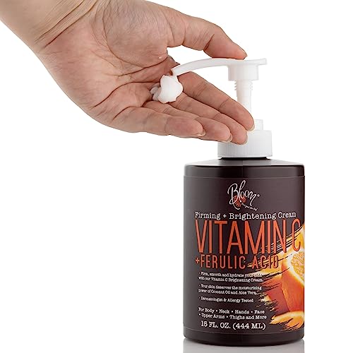 BLOOM Vitamin C Cream Body Lotion & Face Moisturizer W/Coconut Oil | Natural Skin Care Firming & Brightening Cream For Women, For Body, Uneven Skin Tone, Wrinkles, & Sun Damaged Dry Skin, 15 Oz