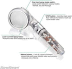 Original StoneStream EcoPower High Pressure Handheld Shower Head with ON OFF switch- 3 Spray Settings with Hose, Wall Adapter and Replacement Beads