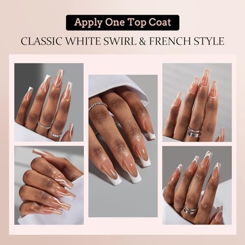 BTArtbox XCOATTIPS French Tip Nails - 5 Styles Long Square Press on Nails, Pre-Designed Swirl Nail Tips, Ultra Fit Soft Gel Nails False Nails, Soak Off Acrylic Fake Nails for Daily Nail Art DIY