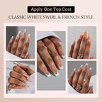 BTArtbox XCOATTIPS French Tip Nails - 5 Styles Long Square Press on Nails, Pre-Designed Swirl Nail Tips, Ultra Fit Soft Gel Nails False Nails, Soak Off Acrylic Fake Nails for Daily Nail Art DIY