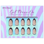 BTArtbox French Tip Press On Nails Almond - Black Press on Nails Short, Glue On Nails for Women Gift, Supremely Fit Natural Reusable Stick On Nails in 16 Sizes - 30 Fake Nails Kit, Black French