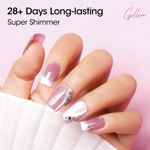 Gellen Cat Eye Gel Nail Polish 18ml, Moonlight High Gloss Gel Polish with Magnet, Silk Smoothie Holographic Gel Polish, Ceramic Cateye Magnetic Soak Off UV Gel Polish, Nail Art Manicure Salon