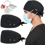 2 Pcs Satin Lined Scrub Cap Nurse Hats for Women Men 4 Buttons