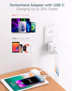 2 Pack Italy Travel Plug Adapter, Type L Italy Power Adapter with 3 American Outlets 3 USB Ports(1USB C), 6 in 1 Travel Outlet Adaptor, 3 Prong Grounded Plug for USA to Italy Chile Uruguay Italian
