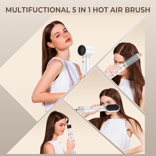 5 in 1 Upgrade Hair Dryer Brush Blow Dryer Brush, Air Curler Air Curling Wrap Styler, Detachable Hot Air Brush Negative Ion Curling Brush Iron, Hair Styling Tools for Drying Curling Straightening