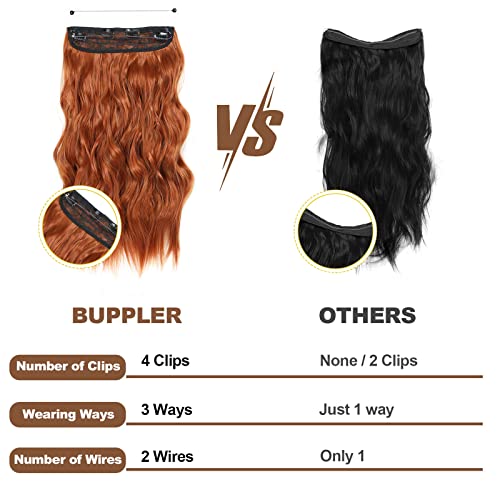 Halo Hair Extensions 20 Inch Invisible Wire Hair Extensions Adjustable Long Wavy Hair Extensions Synthetic Upgrade 4 Secure Clips in Hairpieces 20 Inch,Copper