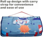 EVERYDAY KIDS Nap Mat w/Removable Pillow -Outer Space Adventures- Carry Handle with Straps Closure, Rollup Design, Soft Microfiber for Preschool, Daycare, Travel Sleeping Bag - Ages 3-6 Years