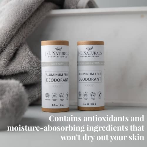 J&L Naturals Aluminum Free Deodorant for Men & Women | 100% Natural Ingredients With Coconut Oil, Shea Butter, & Essential Oils | Sustainable, Eco-Friendly (Naked (Unscented), 3.0 Oz (Pack of 2))