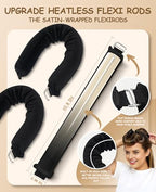 Little Overnight Heatless Hair Curler to Sleep in, Heatless Curls Satin Velvet Overnight Flexi Blowout Rods No Heat Overnight Sleeping Curling for Hair Styling Tools -3pcs Black