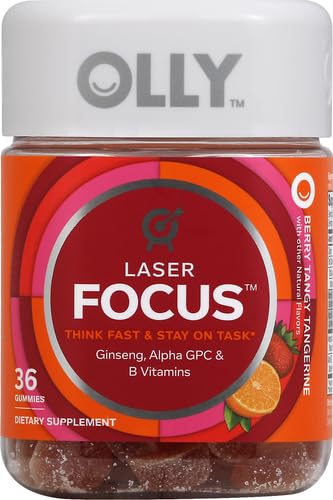 OLLY Laser Focus Gummy, Ginseng, Alpha GPC, B Vitamins, Berry Tangerine Flavor - 36 Count (Pack of 2)