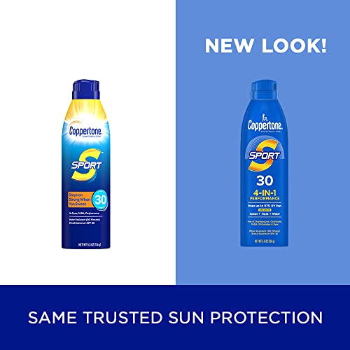 Coppertone SPORT Sunscreen Spray SPF 30, Water Resistant Sunscreen, Broad Spectrum Spray Sunscreen SPF 30, 5.5 Oz Spray (Pack of 2)