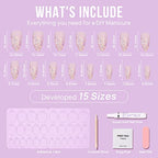 BTArtbox Press On Nails Medium- Christmas Supremely Fit & Natural Soft Gel Glue On Nails with Nail Glue, Reusable Stick On Nails in 15 Sizes - 30 Fake Nails Kit, Pink Sparkle