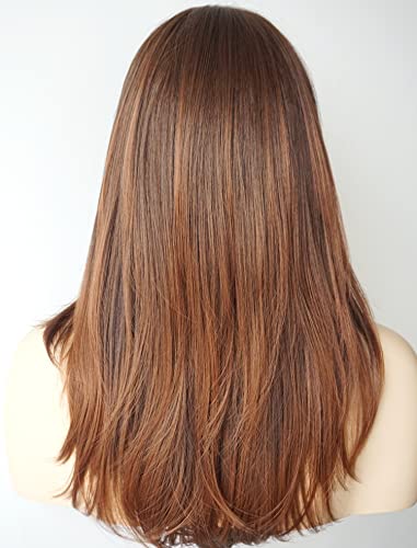 Long Layered Shoulder Length wig cowboy copper hair Brown Ombre Synthetic Hair Fiber Highlight Multicolor Wigs for White Women (3324)