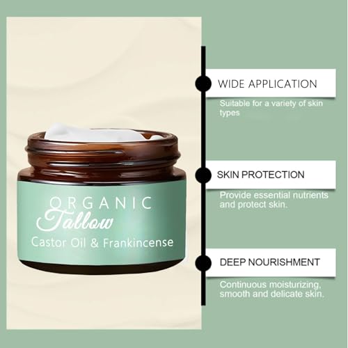 Grass-fed Beef Tallow with Frankincense Oil & Castor oil, Organic Beef Tallow Moisturizer for Skin, Tallow and Manuka Honey Balm for Face, Body (2)