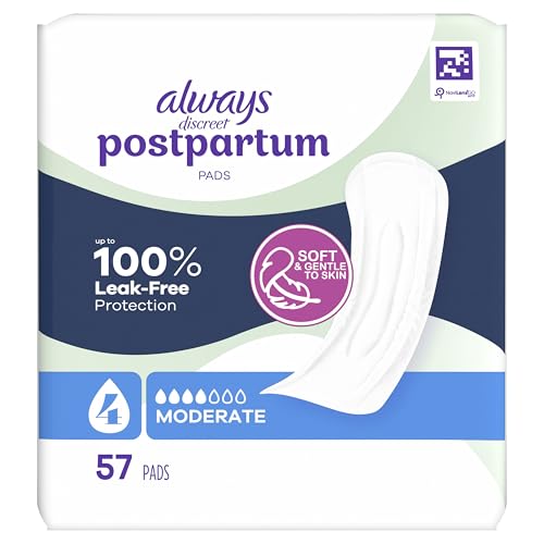 Always Discreet Postpartum Incontinence Pads, Moderate Absorbency, 57 Count