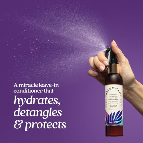 Fable & Mane Leave In Conditioner, 4.7 Fl Oz - Maha Mane Detangler Spray, Silicone-Free Leave In Conditioner for Dry Damaged Hair, Heat Protectant for Hair