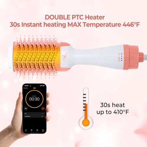 Hot Air Brush 4 in 1 Hair Dryer Brush，One Step Hair Dryer,Styler,Volumizer,Hair Curler,Negative Ion Anti-frizz Ceramic Titanium Barrel Hot Air Brush Hair Straightener Brush Pink White