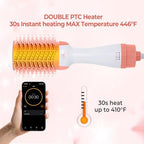 Hot Air Brush 4 in 1 Hair Dryer Brush，One Step Hair Dryer,Styler,Volumizer,Hair Curler,Negative Ion Anti-frizz Ceramic Titanium Barrel Hot Air Brush Hair Straightener Brush Pink White