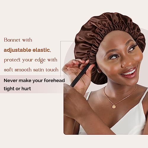 YANIBEST Double Layer Satin Bonnet Silk Bonnet Adjustable Hair Bonnet for Sleeping Hair Bonnets for Women Curly Natural Hair