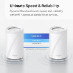 TP-Link Deco BE63 Tri-Band WiFi 7 BE10000 Whole Home Mesh System - 6-Stream 10 Gbps, 4x2.5G Ports Wired Backhaul, 4X Smart Internal Antennas, VPN, MU-MIMO, HomeShield, Free Expert Support (3-Pack)