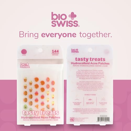 BioSwiss Pimple Patches, Tasty Treats Shaped Acne Patch for Zits and Blemishes, Hydrocolloid Spot Stickers for Face and Skin, 144 Count