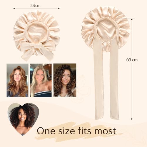 YANIBEST Double Layer Silk Satin Bonnet for Sleeping Women Printed Pattern Satin Bonnet with Tie Band for Women Curly Natural Hair