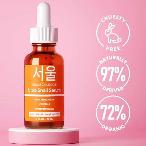 SeoulCeuticals Korean Skin Care 97.5% Snail Mucin Serum – K Beauty Skincare Night Serum Hyaluronic Acid for Face - Centella Anti Wrinkle Serum 1oz