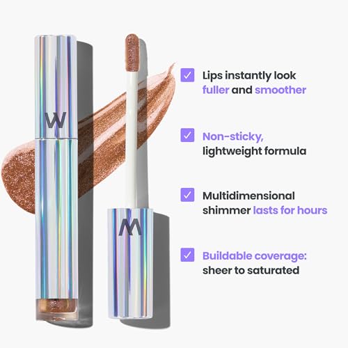 Wonderskin WONDER BLADING Top Gloss - Gold Glitter Lip Gloss, Hydrating and High Shine Finish Lip Makeup (Gold Glitter)