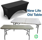 Urby Elastic Table Clothes for 6 Foot Rectangle Tables Fits 6ft Folding Tables from Lifetime, COSCO, Mainstays and Others. Heavy-Duty Stretchy Wrinkle Resistant Spandex. Black 2 Pack.