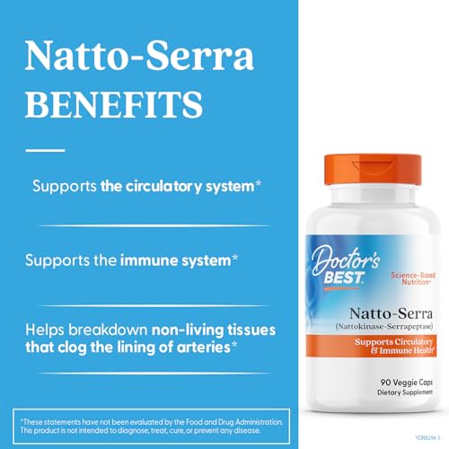 Doctor's Best Natto Serra for Men & Women - Nattokinase and Serrapeptase Enzyme Supplement, Caps for Circulatory & Immune Health Support, Optimal Digestive Absorption, Non GMO, Vegan - 90 Veg Capsules
