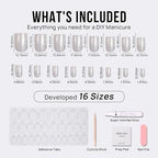BTArtbox Press On Nails Short - White Press On Nails with 3D Sculpting Metallic Design, Square Fake Nails for Women Gift, Supremely Fit Glue On Nails in 16 Sizes, Chromium