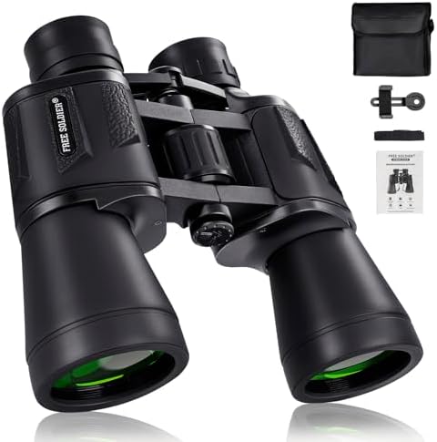 20x50 High Power Binoculars for Bird Watching 28mm Large Eyepiece Life Waterproof Binoculars for Hunting Hiking Concert Travel with Smartphone Adapter BAK4 Prism FMC Lens, Black