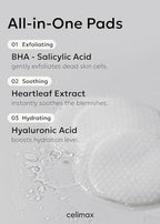 celimax Ji.Woo.Gae Heartleaf BHA Peeling Pad Double Edition(60pads*2) + ONE STEP Body Brightening Pad 110ml (60 pads) Bundle