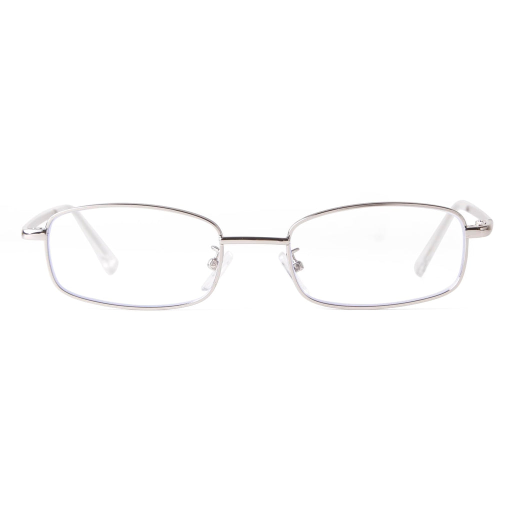 ADE WU Fashion Rcetangle Blue Light Glasses for Woman Men Cute Office-siren Small Thin Narrow Y2k Fake Glasses Unisex Style, Silver Frames 51mm