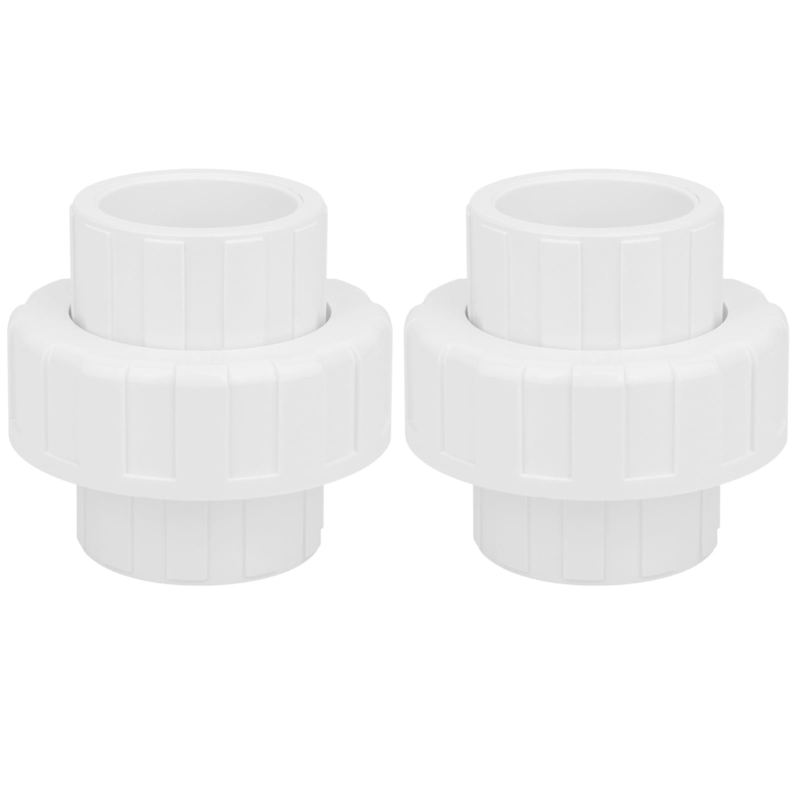 2Pcs 1-1/2" PVC Union Coupling Pipe Fitting (Socket x Socket) 1.5Inch PVC Slip Union PVC Adapter Coupling Schedule 40, EPDM O-Ring, White