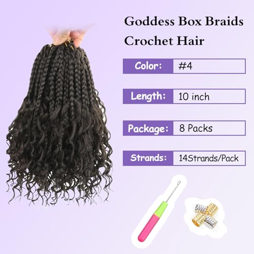 Goddess box braids Crochet Hair,10inch Pre Looped Crochet Boho Braids with curly Ends,8pcs Boho Box Braids Crochet Hair Extensions for Black Women