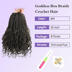 Goddess box braids Crochet Hair,10inch Pre Looped Crochet Boho Braids with curly Ends,8pcs Boho Box Braids Crochet Hair Extensions for Black Women