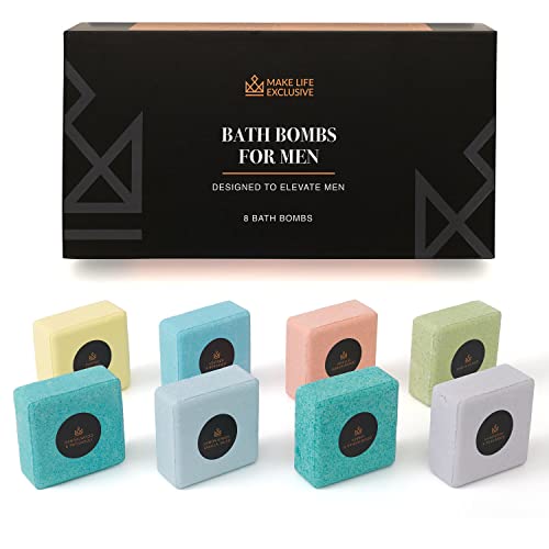Bath Bombs for Men, Block Shape, 8 Large 5oz Bombs, Gifts for Men, 100% Natural, Men Bath Bomb Soak in, Bubble Bath for Men Set, Aromatheraphy Treatment for Stress Relief